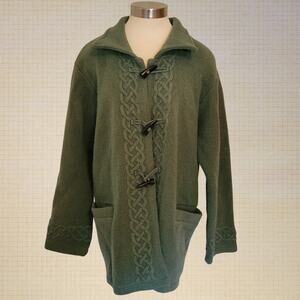 Connemara Vintage Green Wool Knit Unisex Mens Coat Embroidered Details